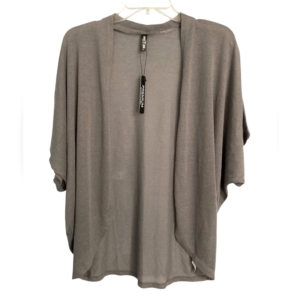 NWT LOCK & LOVE Premium gray short sleeve wrap cardigan kimono Size L